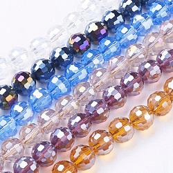 Electroplate Glass Bead Strands, AB Color Plated, Faceted(96 Facets), Round, Mixed Color, 10mm, Hole: 1mm, about 72pcs/strand, 26 inch