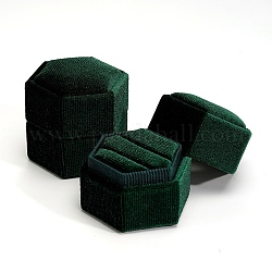 Boîtes à bagues en velours gorgecraft, hexagone, vert foncé, 4.3x4.9x4.3 cm