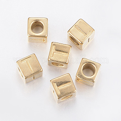 Perles européennes de lettre avec gros trou en 304 acier inoxydable, trou horizontal, cube avec letter.t, or, 8x8x8mm, Trou: 5mm