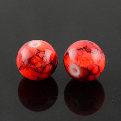 Spray Painted Glass Bead Strands, Round, Orange Red, 14mm, Hole: 1.3~1.6mm, about 57pcs/strand, 31.4inch