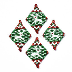 Miyuki & toho perline giapponesi, Collegamenti fatti a mano, rombo con motivo a telaio natalizio con renne/cervo, verde mare, 44.5x29x2mm, Foro: 1.5 mm