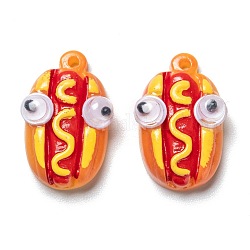 Cabochons en résine opaque, nourriture imitation, hot dog avec oeil, orange foncé, 21x13x8mm, Trou: 1.5mm