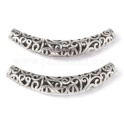 Tibetan Style Alloy Hollow Beads, Curved Tube Noodle Beads, Curved Tube, Cadmium Free & Lead Free, Antique Silver,  64x12x9.5mm, Hole: 5.5mm
