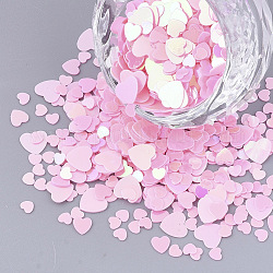 Accessori dell'ornamento, paillette / paillettes in plastica pvc, cuore, perla rosa, 3~5.5x3~5.5x0.4mm