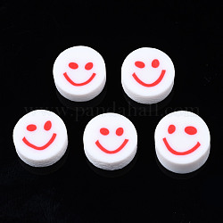 Manuell Polymer Ton Perlen, für DIY Schmuck Bastelbedarf, flach rund mit lächelndem Gesicht, rot, 10x4~4.5 mm, Bohrung: 1.8 mm