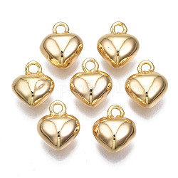 Brass Charms, Cadmium Free & Nickel Free & Lead Free, Heart, Real 18K Gold Plated, 12x10x6mm, Hole: 1.6mm