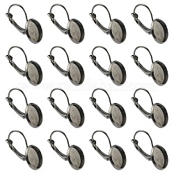 10 pièces de boucles d'oreilles à levier en laiton, montures de boucles d'oreilles rondes plates, gunmetal, 25x14mm, Plateau: 12 mm
