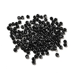 6/0 opaques perles de rocaille de verre, trou rond, rondelle, noir, 4~4.5x3~4mm, Trou: 0.8~1.5mm