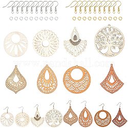 Nbeads 16 paio di kit per la creazione di orecchini pendenti in legno, contiene 32 pezzo di ciondoli in filigrana di legno, 64 ganci per orecchini e 64 anelli di salto per orecchini che fanno gioielli