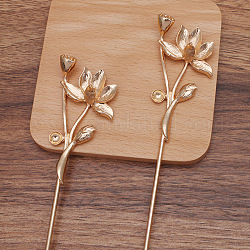 Eisen-Haar-Stick Zubehör, mit Legierung Fassungen für Cabochon, Lotus, Licht Gold, Fach: 10 mm und 14x10 mm, 181x34x15.5 mm