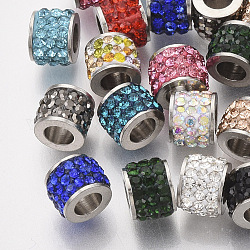 Perles en 201 acier inoxydable, avec strass en pâte polymère, colonne, couleur mixte, 5.5x7mm, Trou: 3.5mm