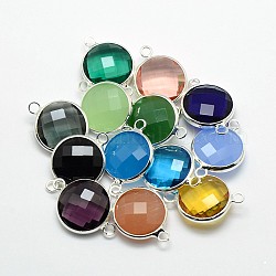 Silberfarbene Messingglasverbinder, Flachrund, Mischfarbe, 16x11x5 mm, Bohrung: 2 mm