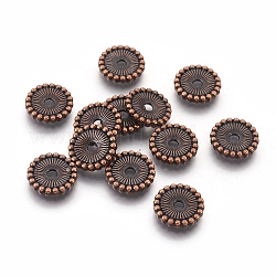 Tibetan Style Alloy Spacer Beads, Lead Free & Nickel Free, Flat Round, Red Copper, 12x2mm, Hole: 2mm