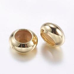 Perles en laiton, avec caoutchouc à l'intérieur, perles de curseur, perles de bouchage, rondelle, or, 7x3.5mm, Trou: 2mm