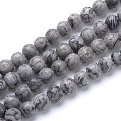 Chapelets de perles en pierre de carte/pierre picasso/picasso jasper naturelles , ronde, 8~9mm, Trou: 1mm, Environ 46 pcs/chapelet, 15.3 pouce