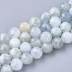Chapelets de perles en aigue-marine naturelle, facette, ronde, 5.5~6x6mm, Trou: 1mm, Environ 30~32 pcs/chapelet, 7.48 pouce