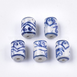手作りの陶器ビーズ  青と​​白の磁器  コラム  ブルー  13.5x9.5mm  穴：1.5mm