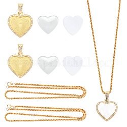 Colliers avec pendentif en alliage avec strass, avec des chaînes de verre et de boîte, cœur, or, 24-1/4 pouce (61.5 cm)