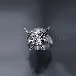 剣の指輪が付いた合金の頭蓋骨  男性女性のためのハロウィーン分厚いリング  プラチナ  usサイズ8（18.1mm）