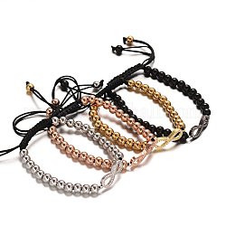 Bracelets de perles tressés ronds en 304 acier inoxydable, avec l'infini laiton micro paver liens zircone cubique, couleur mixte, 50~90mm