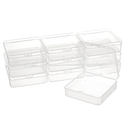 Cajas de plástico, contenedores de almacenamiento de perlas, con tapa abatible, cuadrado, Claro, 9.4x9.4x2.8 cm