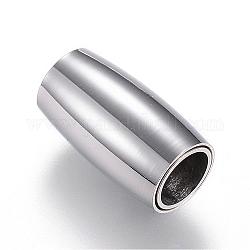 304 Stainless Steel Magnetic Clasps with Glue-in Ends, Barrel, Stainless Steel Color, 14x8mm, Hole: 5mm