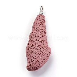Synthetic Lava Rock Pendants, with Iron Findings, Dyed, Sea Snail, Indian Red, 70.5~72.5x24.5~25x13~14mm, Hole: 4mm