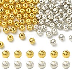 100 pièces de perles en alliage de 2 couleurs, ronde, or et argent, 6x6x5mm, Trou: 1.5mm, 50 pcs / couleur