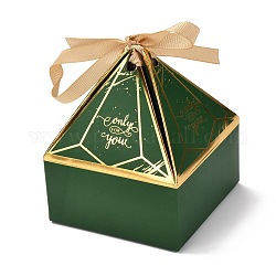 Geschenkboxen mit Papierfalten, dreieckige Pyramide mit Wort nur für dich & Band, für Geschenke Bonbons Keksverpackung, dunkelgrün, 7x7x9 cm