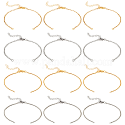 Nbeads 12 pcs 4 styles bracelets à chaîne coulissante, Bracelets coulissants réglables de 18 cm de long, 304 chaînes d'extension de câble en acier inoxydable avec fermoirs mousquetons pour la fabrication de bijoux