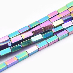 Гальванизировать немагнитных синтетический гематит бисер пряди, вакуумные покрытия, кубоид, с покрытием разноцветным, 3x1x1 мм, отверстие : 0.5 мм, около 133 шт / нитка, 15.7 дюйм (40 см)