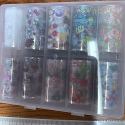Set di adesivi per unghie di trasferimento, autoadesivo di arte del chiodo, motivo a tema natalizio, colorato, 1000x40mm, 10rotoli / scatola