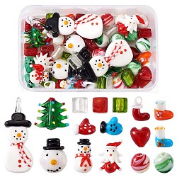 Abalorios de colores vario hechos a mano, para la Navidad, formas mixtas, color mezclado, 18~19x14x9~10mm, agujero: 1 mm, 55 unidades / caja
