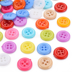 Пластиковые кнопки 4-отверстие, плоско-круглые, разноцветные, 12.5x2.5 мм, отверстие : 1.5 мм