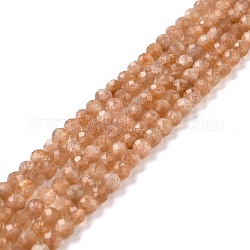Chapelets de perles de sunstone naturelle naturelles, ronde, facette, AA grade, 4mm, Trou: 0.8mm, Environ 91 pcs/chapelet, 15.12'' (38.4 cm)
