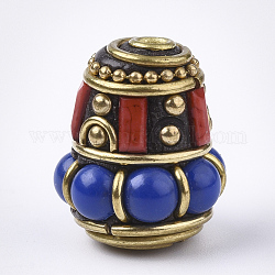 Perline  indonesia fatto a mano, con accessori di ottone, cono, oro, blu, 17.5x14.5mm, Foro: 2 mm