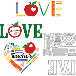 BENECREAT 2 Style Teacher's Day Theme Metal Cutting Dies, Love The Teacher Apple Stationery Embossing Stencil Template for Making Photo Decorative Paper Scrapbooking, 0.08cm Thick
