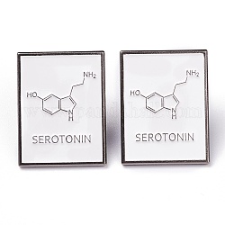 Alloy Enamel Brooches, Enamel Pin, for Teachers Students, with Plastic Clutches, Rectangle with Chemical Equation, Platinum, White, Serotonin Molecular Structural Formula, 27x20.5x11.5mm