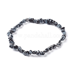 Natürliches Schneeflocke-Obsidian-Chipperlenarmband für Mädchenfrauen, Stretch-Armband aus Stein, Innendurchmesser: 1-7/8~2-1/4 Zoll (4.9~5.8 cm)