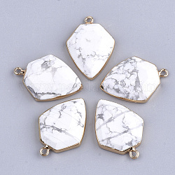 Electroplate Natural Howlite Pendants, with Iron Findings, Arrows, Golden, 30~31x22.5x6~7mm, Hole: 1.8mm