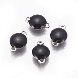 Conectores de eslabones esmaltados de acero inoxidable 304, lentejuelas esmaltadas, plano y redondo, color acero inoxidable, negro, 12x8x4mm, agujero: 1.4 mm