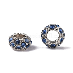 Alloy Rhinestone European Beads, Large Hole Beads, Rondelle, Platinum Metal Color, Light Sapphire, 11x6mm, Hole: 5mm