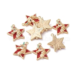 Pendentifs en laiton, avec l'émail, étoile avec licorne, véritable 18k plaqué or, rouge, 15.3x14x3.4mm, Trou: 1mm