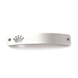 304 Stainless Steel Connector Charms, Curve Rectangle with Pattern, Stainless Steel Color, Crown Pattern, 34.5x6x1.5mm, Hole: 1.5mm