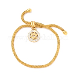 Anello di strass di cristallo con bracciale scorrevole con stella di davide e catena a maglie tonde da donna, oro, diametro interno: 3/8~3-1/8 pollice (0.9~7.9 cm)
