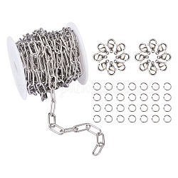 Yilisi DIY Chain Bracelets & Necklaces Kits, Including Stainless Steel Paperclip Chains & Lobster Claw Clasps & Open Jump Rings, Stainless Steel Color, 17x7x1.6mm, about 5m/roll, 1roll