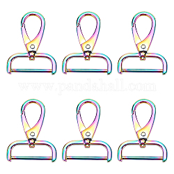WADORN 6pcs Metal Rainbow Swivel Lobster Clasp Claw, Detachable Colorful Swivel Lanyard Snap Hook with D Ring 1.2 Inch Trigger Push Gate Clip Keychain Purse Hardware for Strap Jewelry Crafts Dog Leash