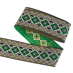 Cintas de poliéster bordado estilo étnico, cinta de jacquard, Accesorios de la ropa, patrón de rombo, verde, 2 pulgada (50 mm), alrededor de 7.66 yarda (7 m) / paquete