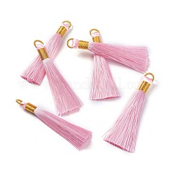 Ciondoli grandi nappa nylon, con accessori di ferro, oro, perla rosa, 80x8.5mm, Foro: 5x6.5 mm