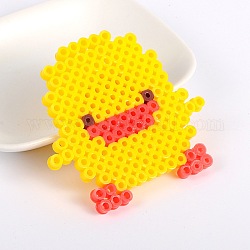 Melty Beads PE DIY Fuse Beads Brooch, with Iron Findings, Platinum, Duck, Yellow, 70x75mm, Pin: 0.7mm